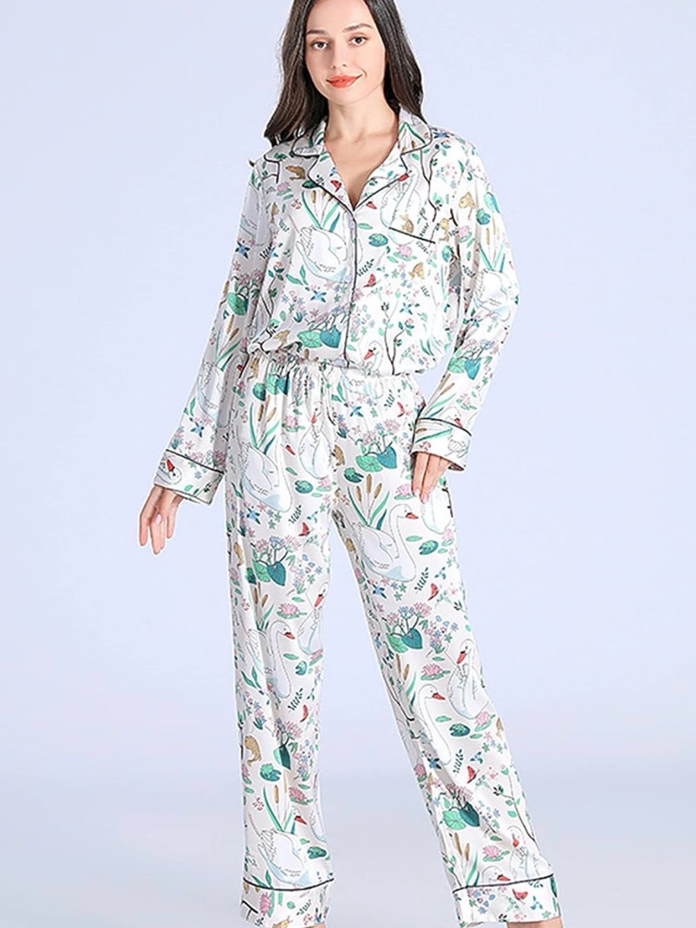 CYGE Women's Silky Satin Pajama Set 2 Piece Button Down Sleepwear